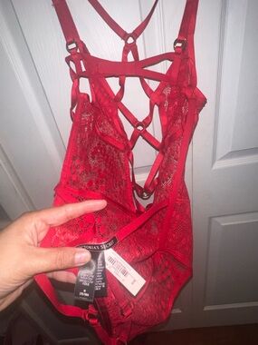 Victoria's Secret Red Lace Strappy Bodysuit